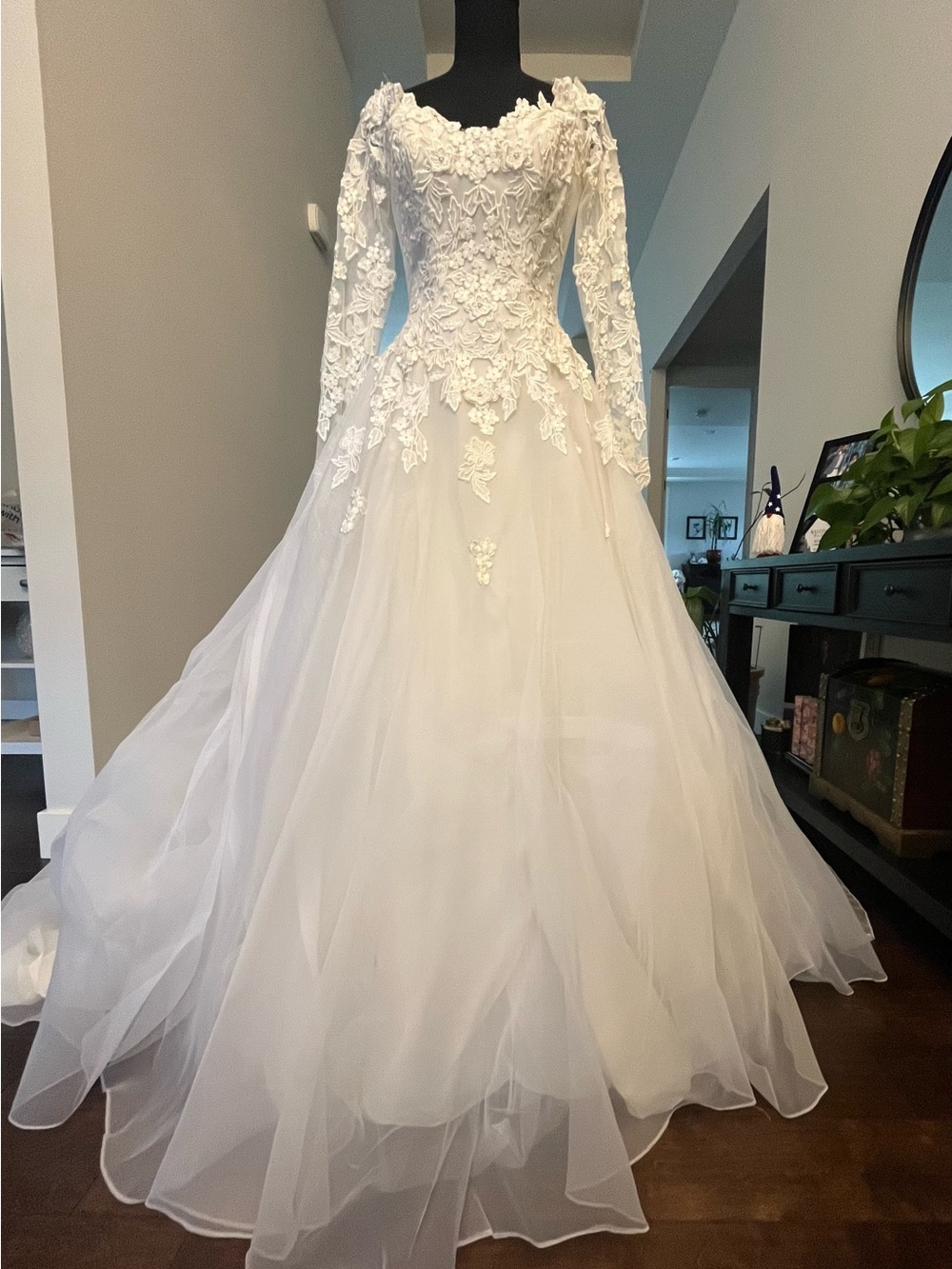 Emanuelle Ivory Long-Sleeve Lace Appliqué Wedding Gown